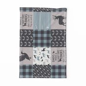 Ducks, Trucks, and Eight Point bucks - patchwork - woodland wholecloth - buffalo check dusty blue duck & buck (90)