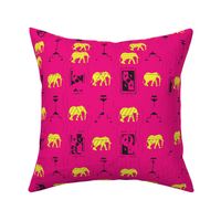 African Elephants Yellow on Hot Pink