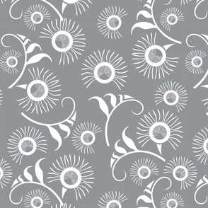 Abstract Dandelion White on Gray