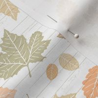 Colorful Pastel Autumn Leaves on White Shiplap Wood Background //  Sing for Your Supper Modern Farmhouse Collection // Autumn Edition