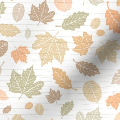 Colorful Pastel Autumn Leaves on White Shiplap Wood Background //  Sing for Your Supper Modern Farmhouse Collection // Autumn Edition