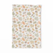 Colorful Pastel Autumn Leaves on White Shiplap Wood Background //  Sing for Your Supper Modern Farmhouse Collection // Autumn Edition