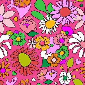 60's Lovers Floral in Lipstick Pink