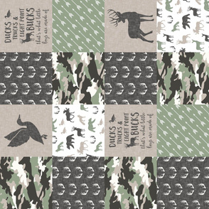 Ducks, Trucks, and Eight Point bucks - patchwork - woodland wholecloth - buck and duck  camo sage (90)