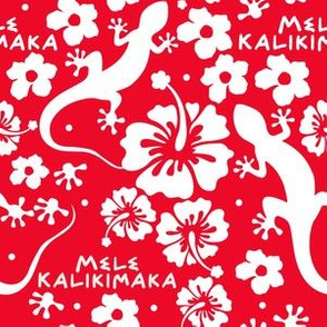 6" Hawaiian Christmas with Geckos and Flowers in Red and White