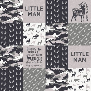 Little Man - Ducks, Trucks, and Eight Point bucks - patchwork - woodland wholecloth - camo grey on grey duck & buck 