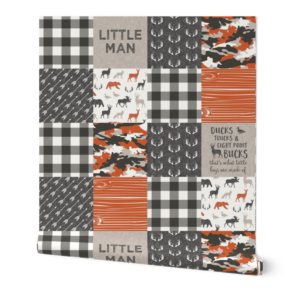 Little Man - So deerly loved -Ducks, Trucks, and Eight Point bucks - patchwork - woodland wholecloth - camo & plaid orange duck & buck