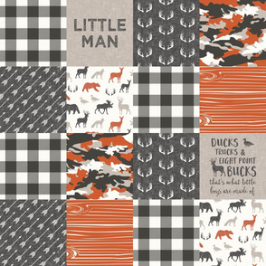 Little Man - So deerly loved -Ducks, Trucks, and Eight Point bucks - patchwork - woodland wholecloth - camo & plaid orange duck & buck