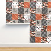 Ducks, Trucks, and Eight Point bucks - patchwork - woodland wholecloth - camo orange  duck & buck