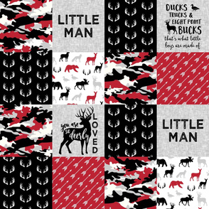 Little Man - So deerly loved -Ducks, Trucks, and Eight Point bucks - patchwork - woodland wholecloth - camo red and black duck & buck