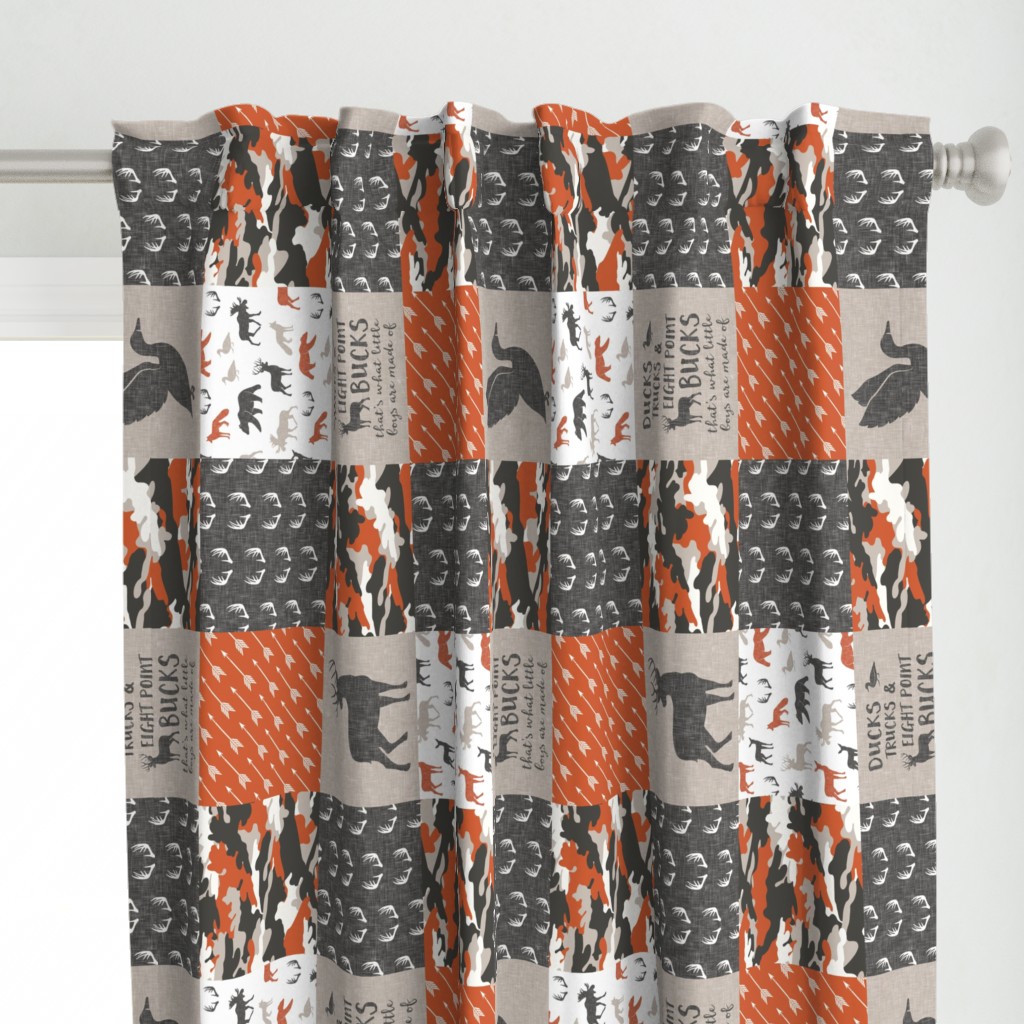 Ducks, Trucks, and Eight Point bucks - patchwork - woodland wholecloth - camo orange  duck & buck (90)