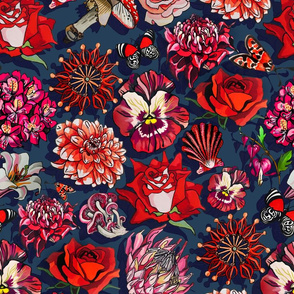 Deep blue and red romantic floral