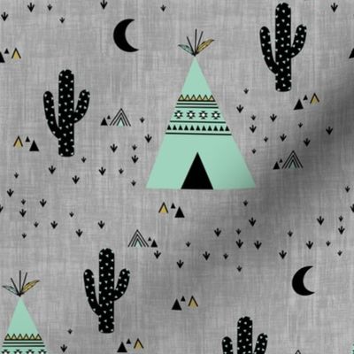 Teepee Mint - Gray Texture