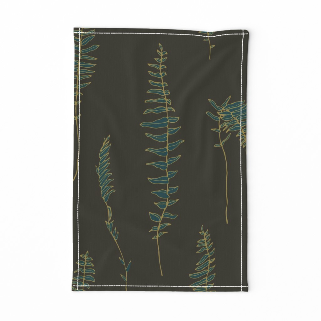 Gold-emerald fern on dark olive green