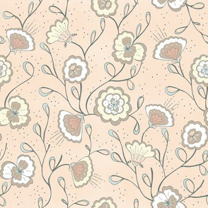 Chinoiserie floral coral chintz. Apricot Crush Orange retro floral 