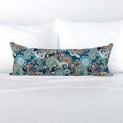 Paisley Mandala teal turquoise aqua navy red L