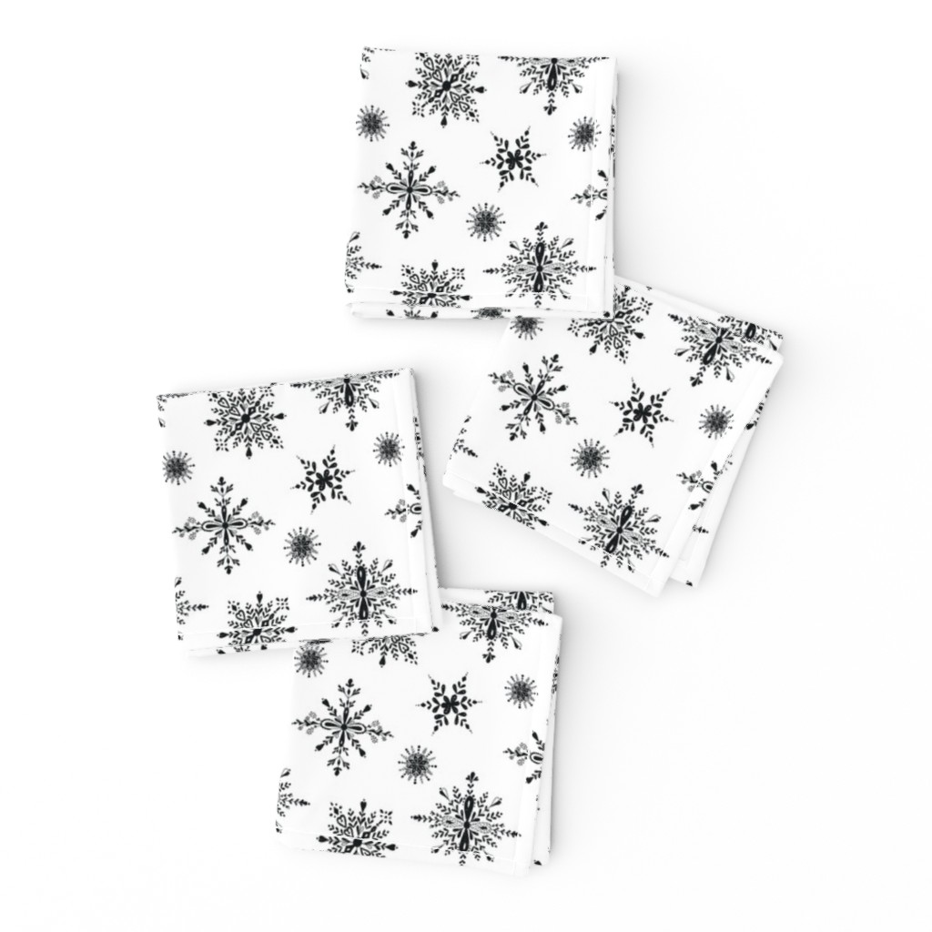 Elegant black snowflakes on white, holiday