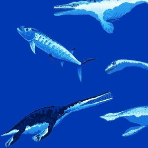 Four extinct sea monsters battle in quad blue