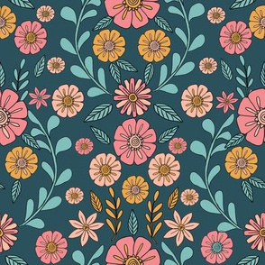 folk floral fabric // folk fabric, folk floral fabric, floral fabric, fabric by the yard, floral fabric by the yard, girls fabric by the yard, andrea lauren fabric, andrea lauren - blue