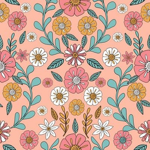 folk floral fabric // folk fabric, folk floral fabric, floral fabric, fabric by the yard, floral fabric by the yard, girls fabric by the yard, andrea lauren fabric, andrea lauren - peach