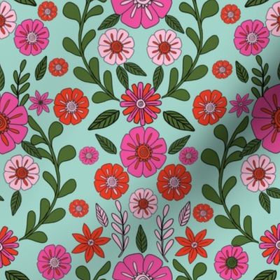 folk floral fabric // folk fabric, folk floral fabric, floral fabric, fabric by the yard, floral fabric by the yard, girls fabric by the yard, andrea lauren fabric, andrea lauren - mint