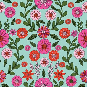 folk floral fabric // folk fabric, folk floral fabric, floral fabric, fabric by the yard, floral fabric by the yard, girls fabric by the yard, andrea lauren fabric, andrea lauren - mint