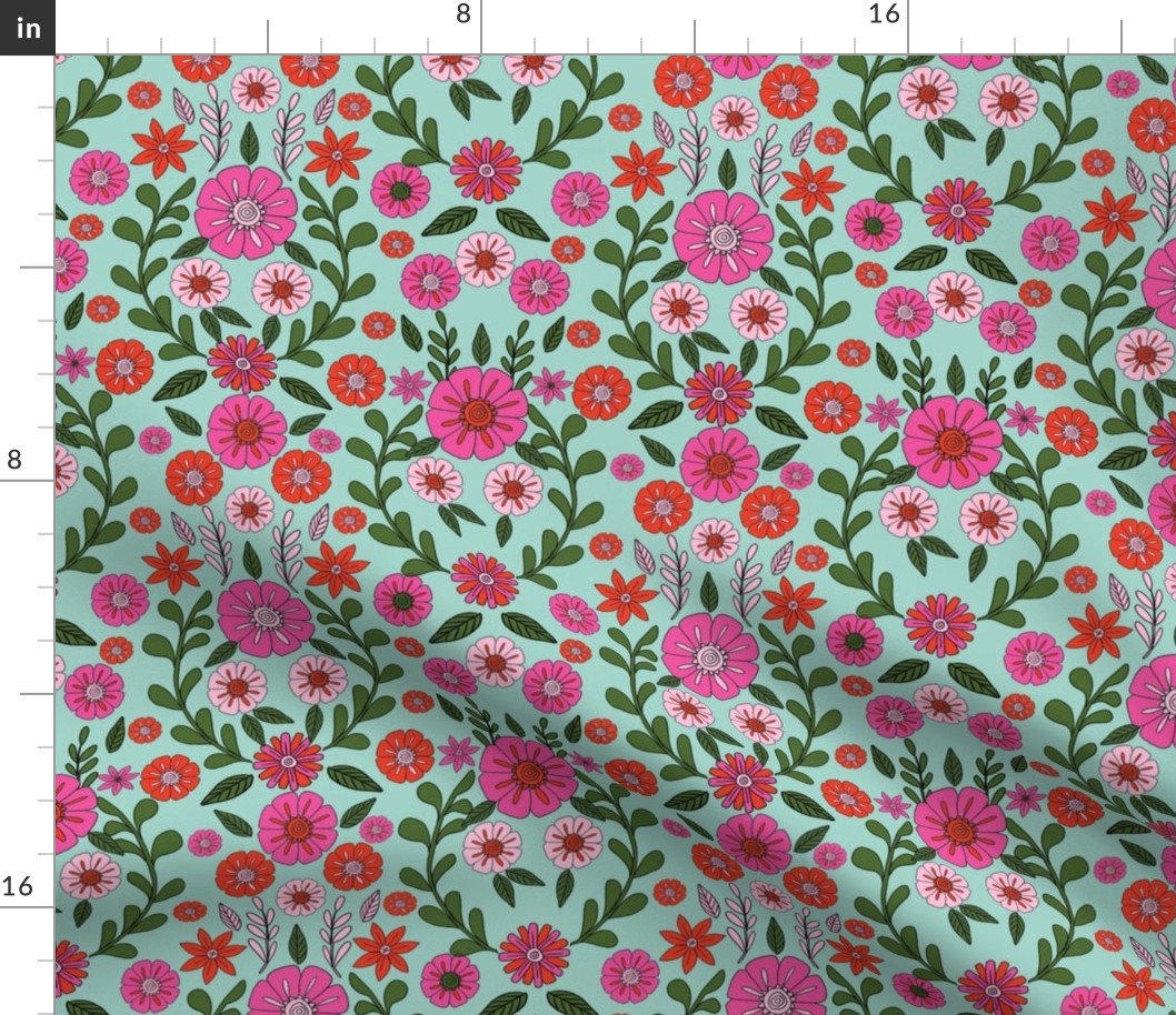 folk floral fabric // folk fabric, folk floral fabric, floral fabric, fabric by the yard, floral fabric by the yard, girls fabric by the yard, andrea lauren fabric, andrea lauren - mint