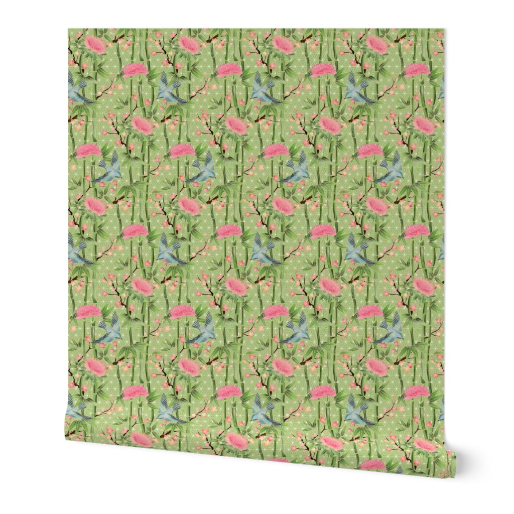 Bamboo, Birds and Blossoms on light green - extra small