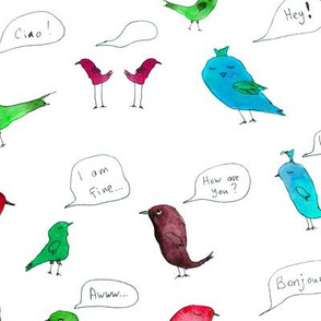 birds talk watercolor pattern 