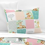 Nursery Quilt Top - Wholecloth Patchwork Animals Baby Girl- Pink, Aqua, Blush