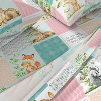 Nursery Quilt Top - Wholecloth Patchwork Animals Baby Girl- Pink, Aqua, Blush