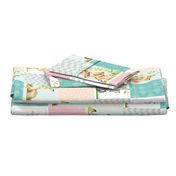 Nursery Quilt Top - Wholecloth Patchwork Animals Baby Girl- Pink, Aqua, Blush