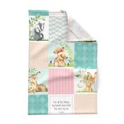 Nursery Quilt Top - Wholecloth Patchwork Animals Baby Girl- Pink, Aqua, Blush