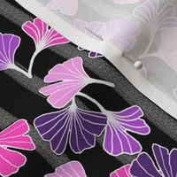 Bright Pink and Purple Ginkgos on Black Stripe