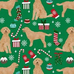 golden doodle christmas fabric // goldendoodle fabric, cute doodle dog fabric, christmas fabric, dog christmas fabric, christmas gift wrap, golden doodle gift wrap, doodle wrapping paper, - green