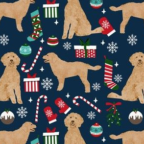 golden doodle christmas fabric // goldendoodle fabric, cute doodle dog fabric, christmas fabric, dog christmas fabric, christmas gift wrap, golden doodle gift wrap, doodle wrapping paper, - navy