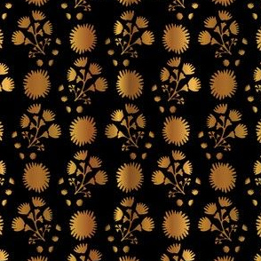 Metallic Copper Gold Floral Pattern Seamless Vector, Drawn Foil Shapes