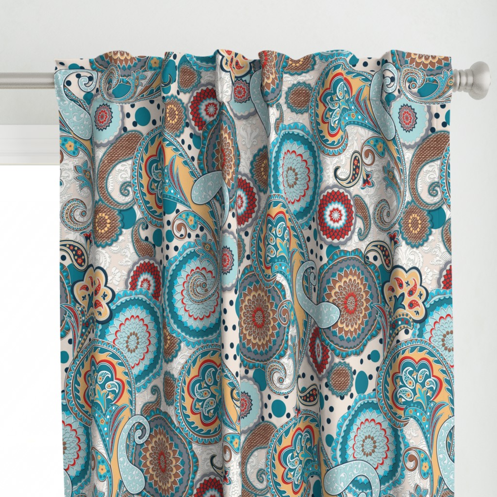 Paisley Mandala aqua cream teal Curtain Panel | Spoonflower