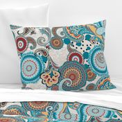 Paisley Mandala aqua cream teal red  XL