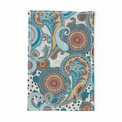 Paisley Mandala aqua cream teal red  XL