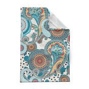 Paisley Mandala aqua cream teal red  XL