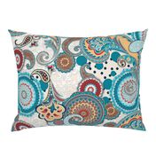 Paisley Mandala aqua cream teal red  XL