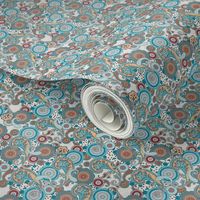 Paisley Mandala aqua cream teal red S