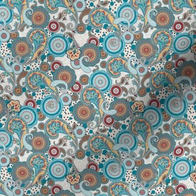 Paisley Mandala aqua cream teal red S