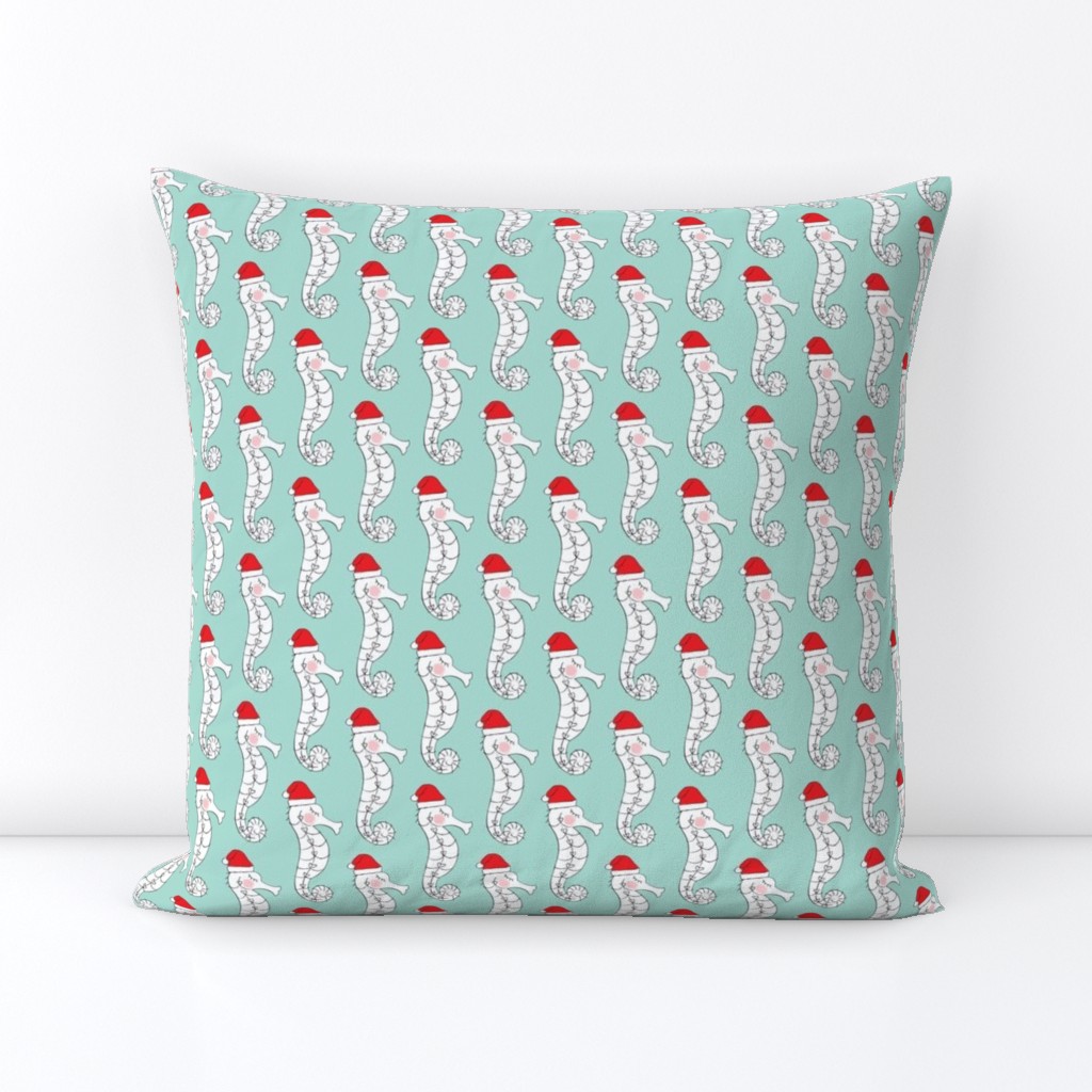 santa seahorses on light teal