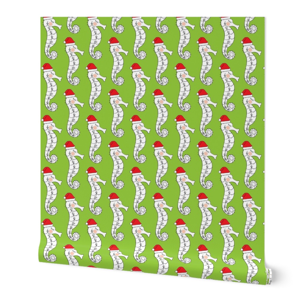 santa seahorses on green