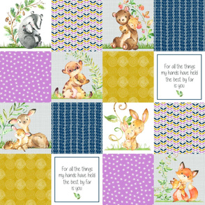 Mama + Baby Girl Wholecloth Cheater Quilt - Woodland Patchwork Blanket Panel- Navy, Lilac, Mustard