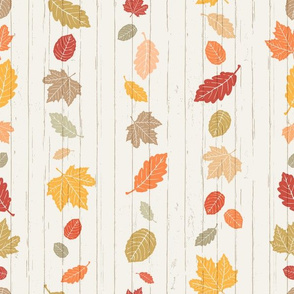 Bold + Colorful White Autumn Leaves Stripe on White Shiplap Boardwalk Background //  Sing for Your Supper Modern Farmhouse Collection // Autumn Edition