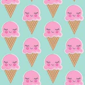pink ice cream cones on teal