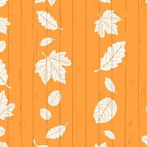 Bright Orange + White Autumn Leaves Stripe on White Shiplap Boardwalk Background //  Sing for Your Supper Modern Farmhouse Collection // Autumn Edition